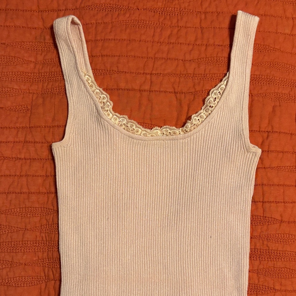 Guess Link Ribbed Sweater Tank Top with Beaded Lace Trim